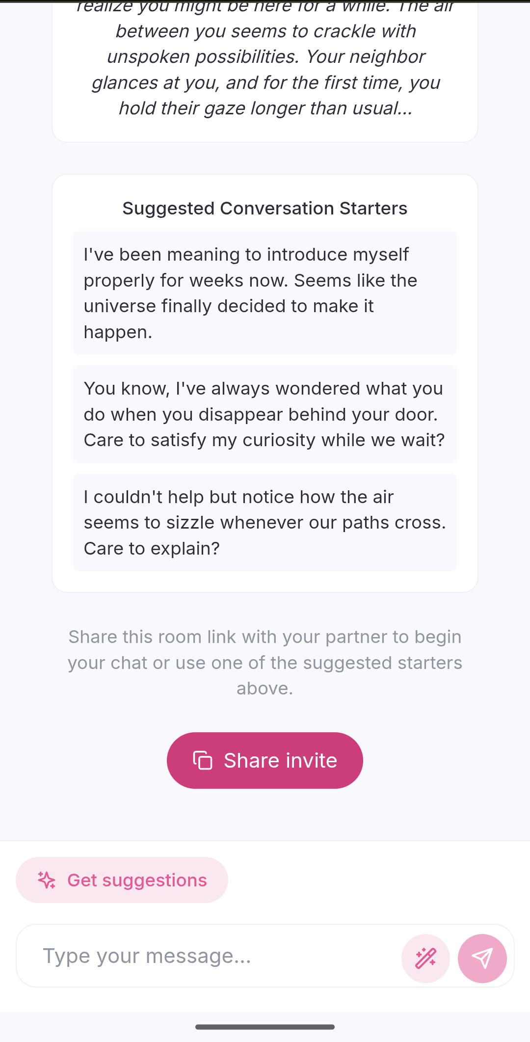 Create a chatroom and invite your partner